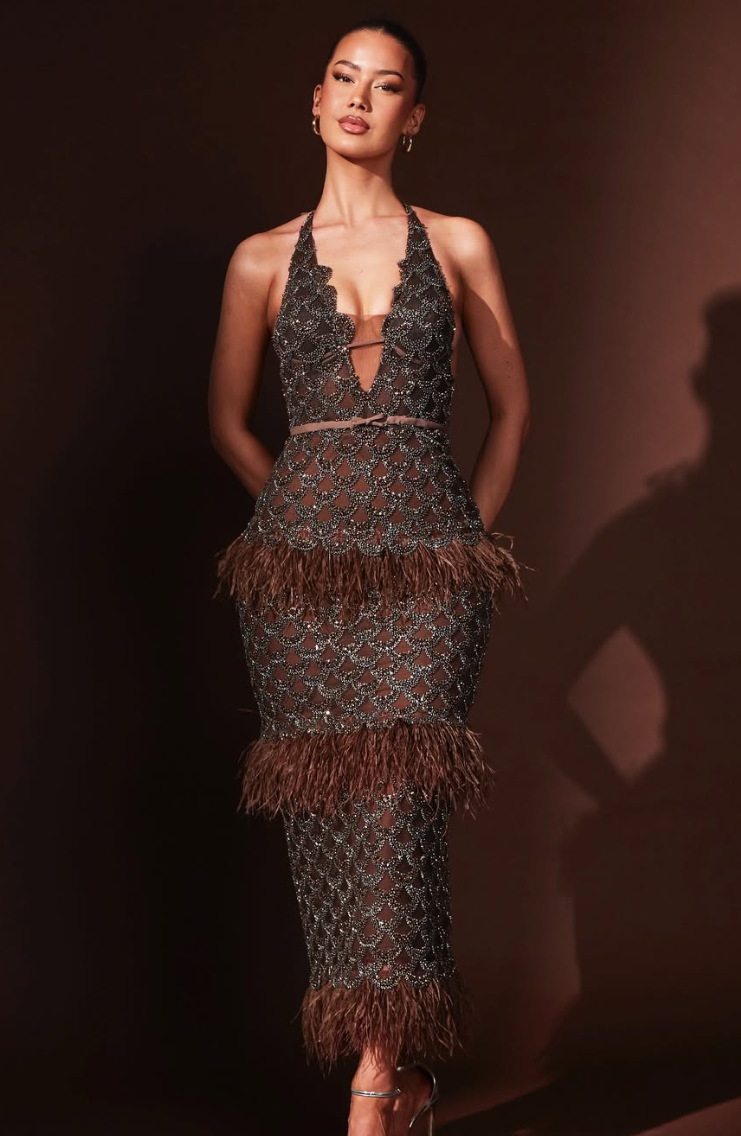 Tigers Eye - Feather Dress – Robéne Couture